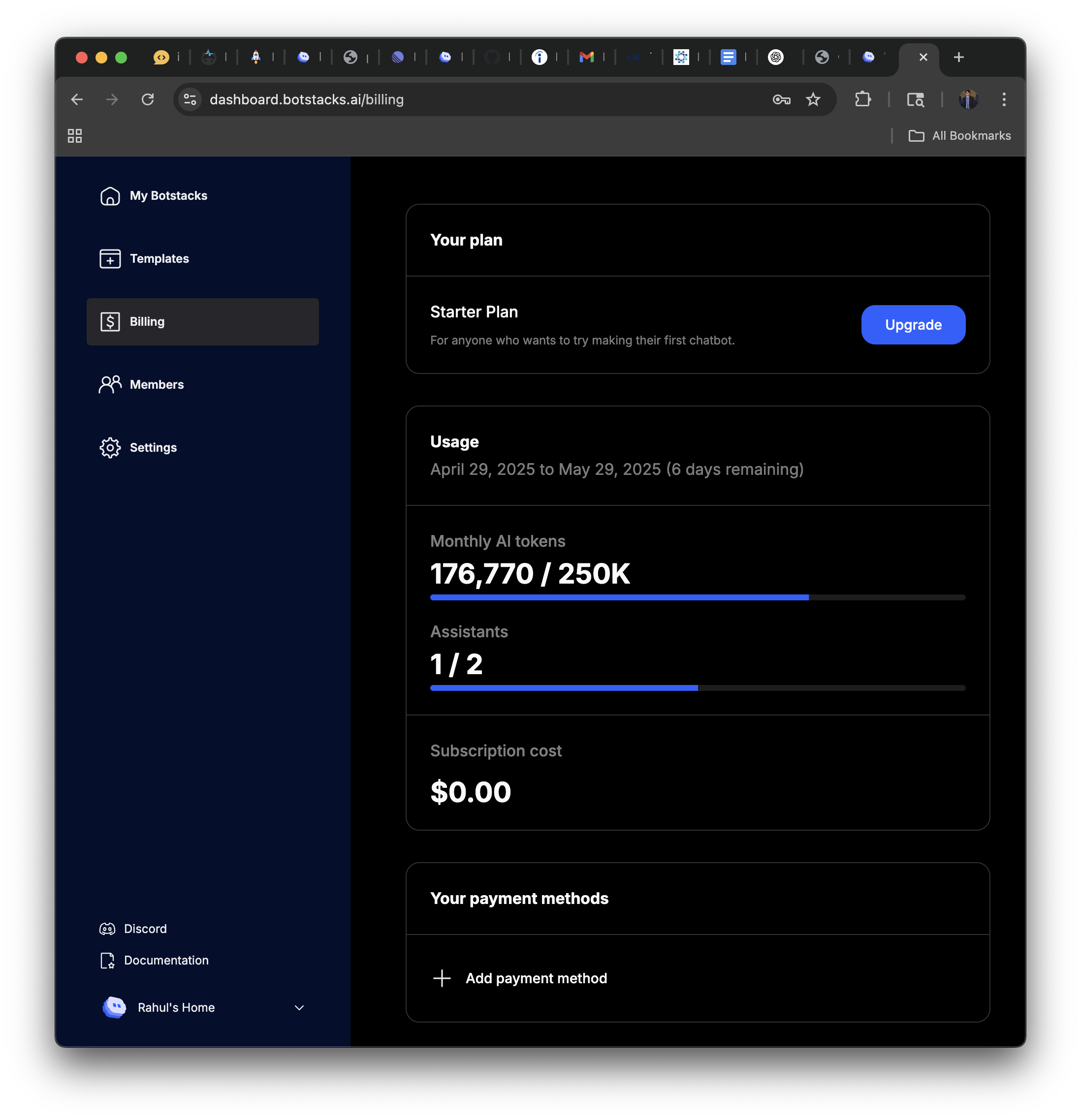 BotStacks Billing Usage Screenshot